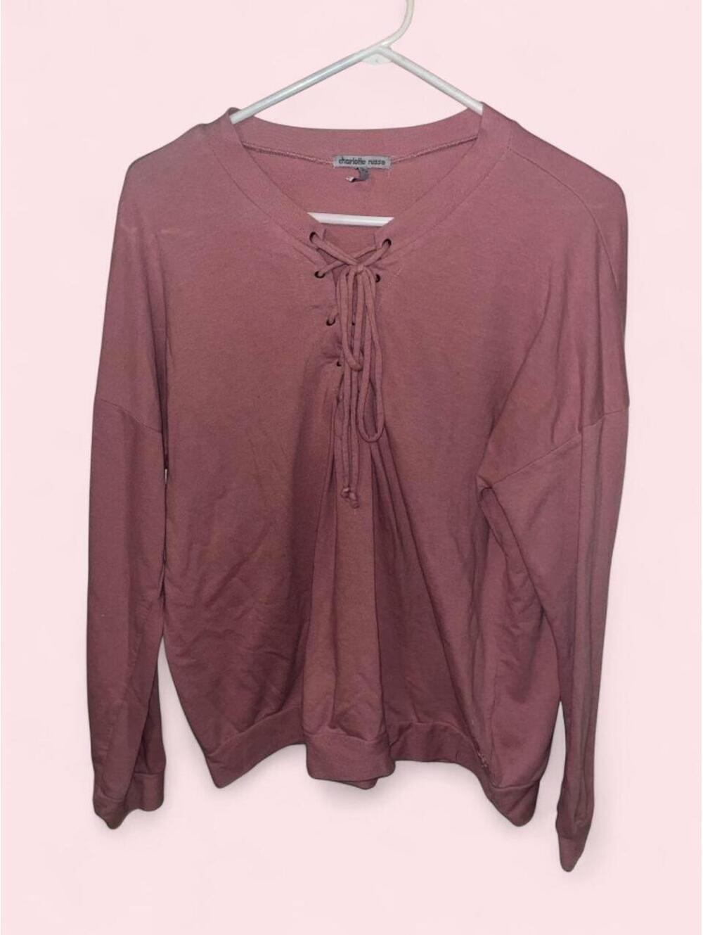Vintage Y2K 2000’s Charlotte Russe pink lace up sweatshirt in XL